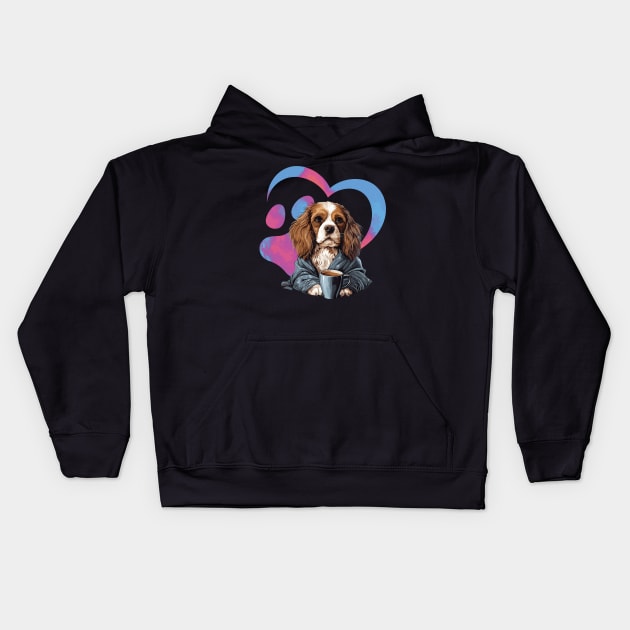 My Two Loves : Coffee and Cavalier King Charles Spaniel Kids Hoodie by TheWorldOfRush